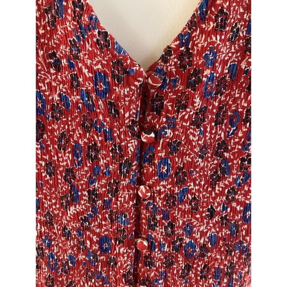 Fat Face Smocked Floral Midi Dress Size 16 Sleeveless Ditzy Red Crinkle Boho - Picture 9 of 14